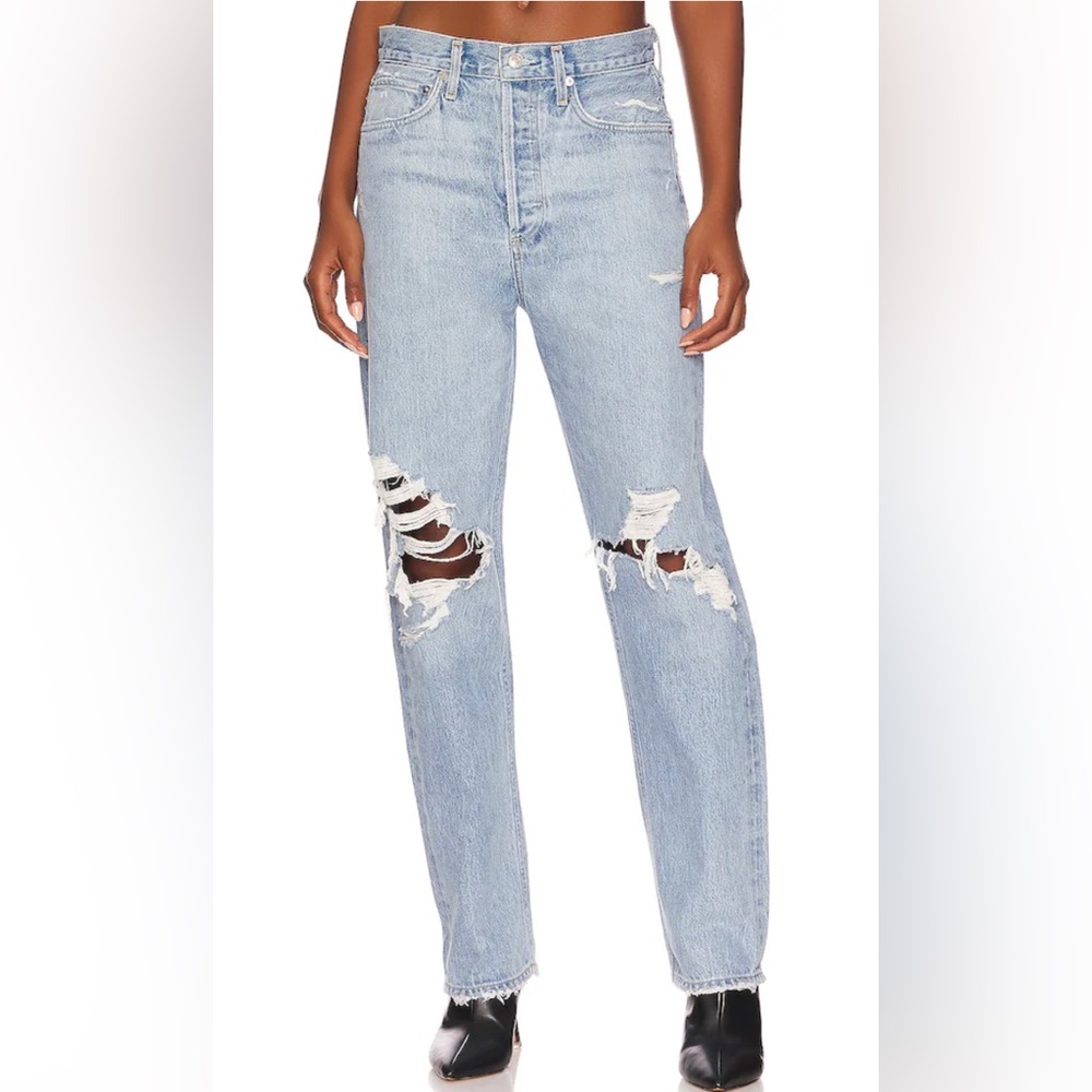 Agolde Light Wash Distressed Straight Leg Jeans